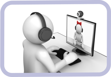 Learn English UK has an On-Line module created by UKBiz.TV and hosted through Blended Learning Portal all from the Which Venture Group Man on computer doing a Blended Learning course